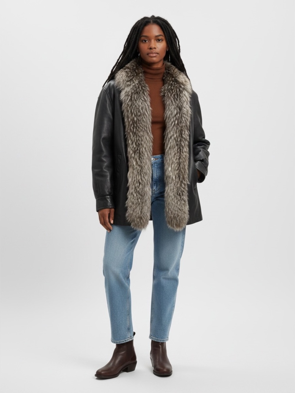 Black Leather & Genuine Fur Jacket size M/L
Great Condition
